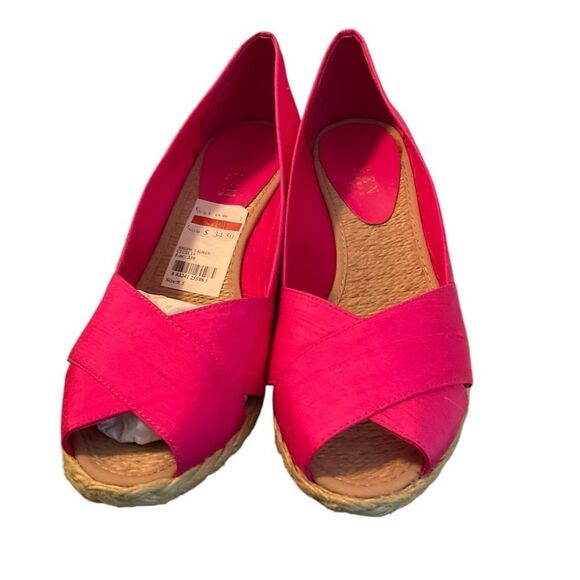 PINK FABRIC PEEP TOE WEDGE BY LAUREN RALPH LAUREN, Sz 9.5B - Picture 4 of 8